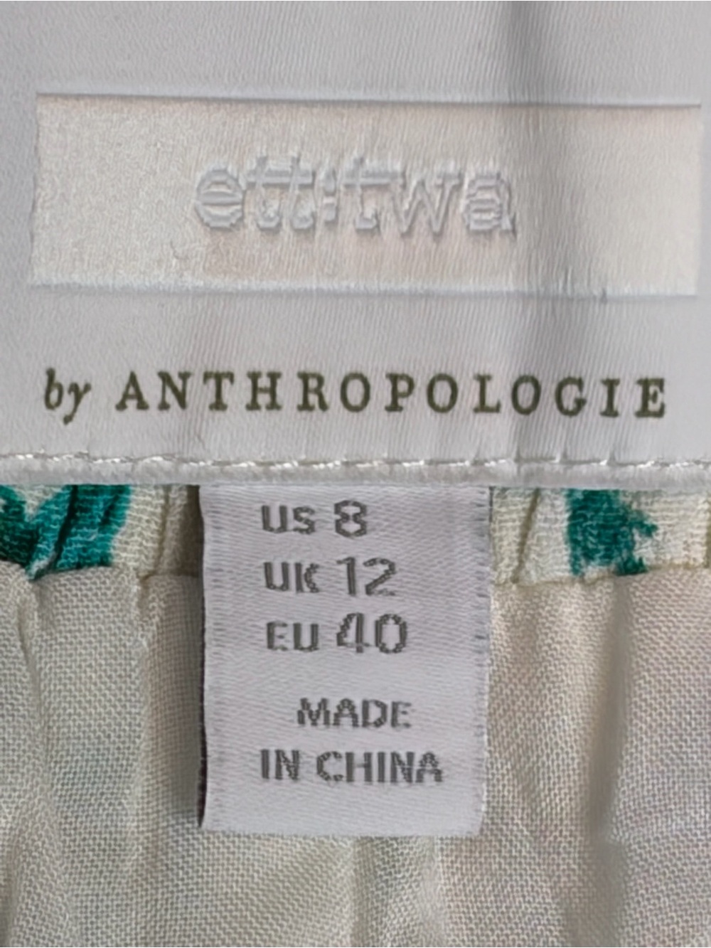 Anthropologie Cream Wide-Leg Pants with Green Floral Print - Picture 5 of 6